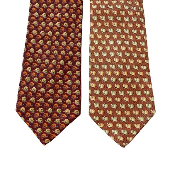 Ermenegildo Zegna Men's Lot of 2 Ties Elephants and Snails Orange Silk/Linen euc - Picture 1 of 8